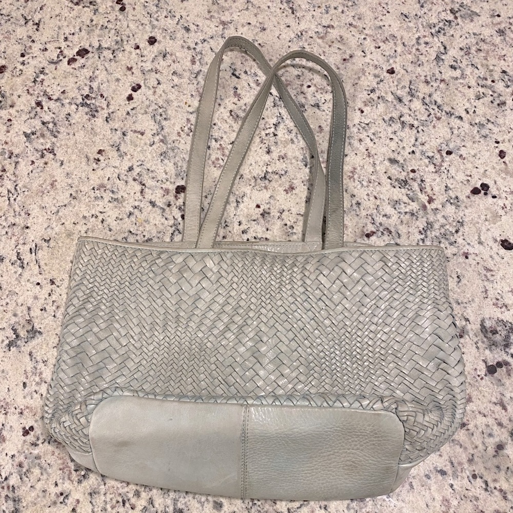 Light Blue Leather Woven Purse